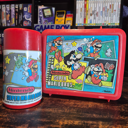 1988 Nintendo Super Mario Bros Red Plastic Lunchbox W/ Thermos (Aladdin)