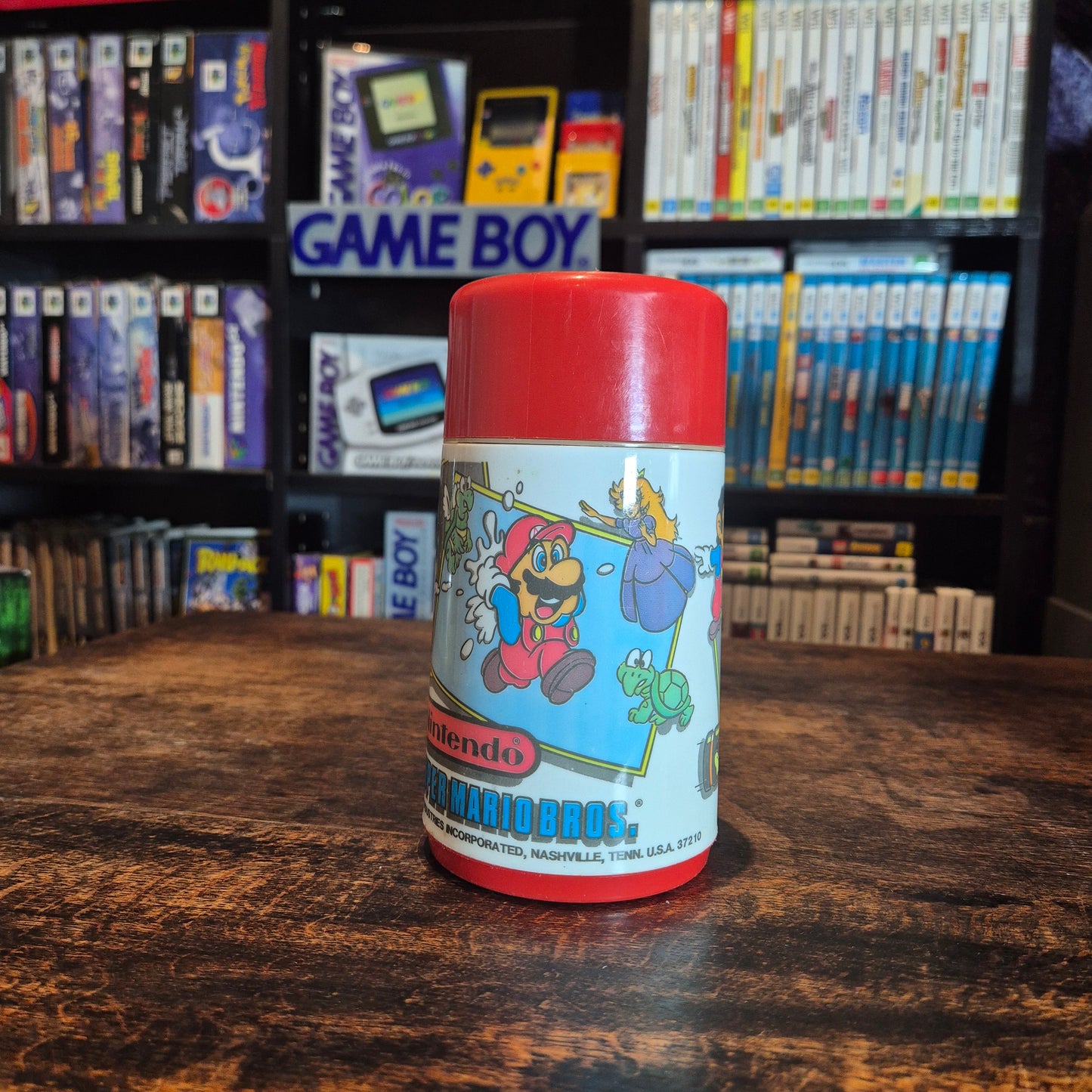 1988 Nintendo Super Mario Bros Red Plastic Lunchbox W/ Thermos (Aladdin)